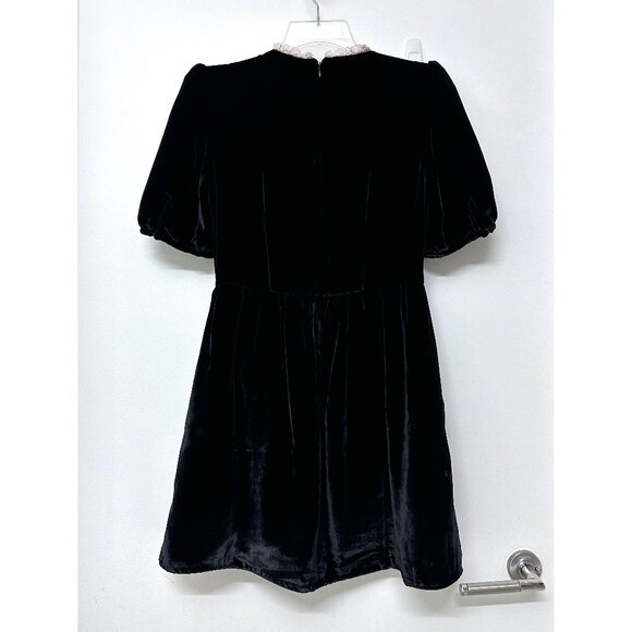 Saloni Cherie Bows Lace Velvet Mini Dress Black Pink Beaded Crystal US 6 - Picture 11 of 16